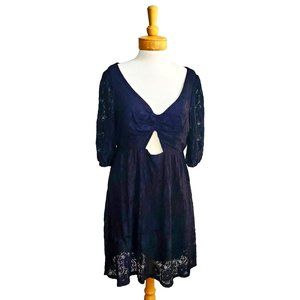 SALE NSR  NWT Black Lace Dress Stretch Puff Sleeves Keyhole Front Lined Party XL
